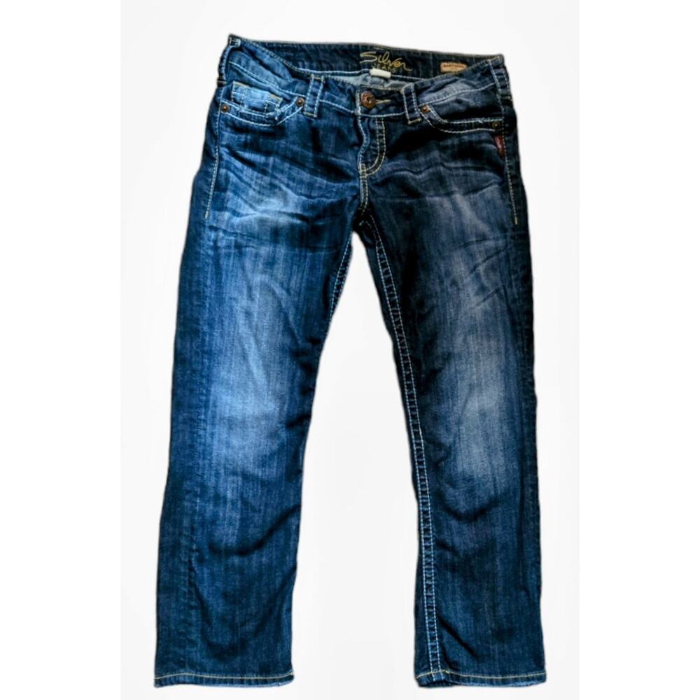 Silver Jeans Santorini Women's Size 29 Blue Straight Leg Stretch Denim Capri - Picture 2 of 16